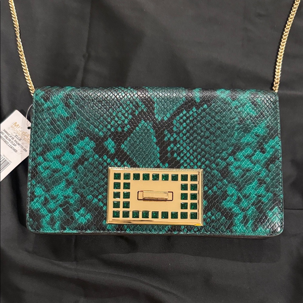 Michael Kors / Leather Elegant Green/Black Shoulder Bag /Gold Accents